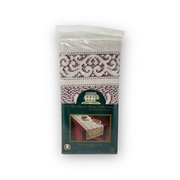 Scranton Lace Company Woven Nottingham Berry Natural Table Runner USA Made 16X72 - Picture 1 of 5